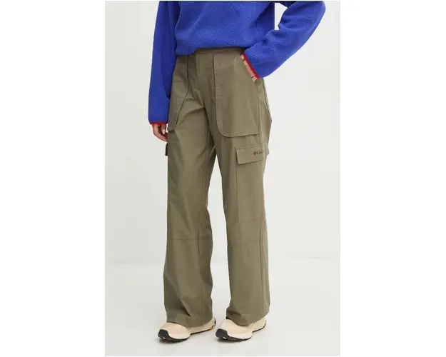 Columbia pantaloni Brea Falls femei, culoarea verde, lat, high waist, 2086041
