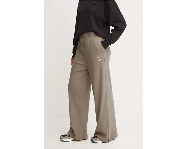 Puma pantaloni de trening culoarea verde, neted, 626631