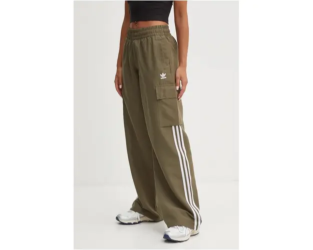 adidas Originals pantaloni femei, culoarea verde, fitcargo, high waist, IX5964