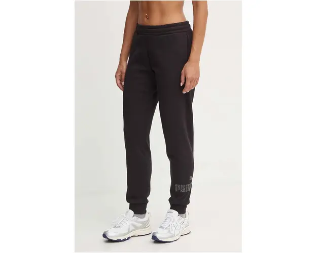 Puma pantaloni de trening culoarea negru, cu imprimeu, 681496
