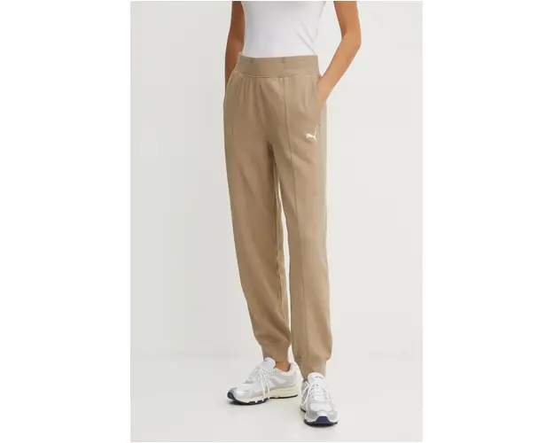 Puma pantaloni femei, culoarea bej, neted, 681634