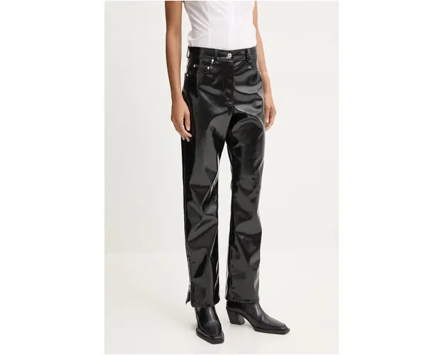 MSGM pantaloni femei, culoarea negru, drept, high waist, 3742MDP08.247800