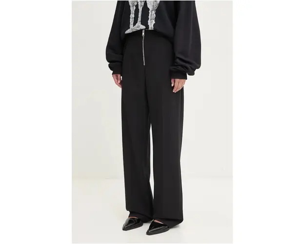 MSGM pantaloni din lana culoarea negru, drept, high waist, 3742MDP06.247810
