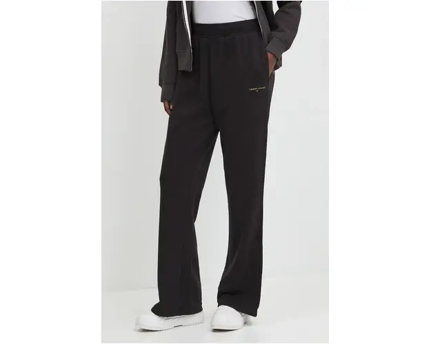 Tommy Jeans pantaloni de trening din bumbac culoarea negru, neted