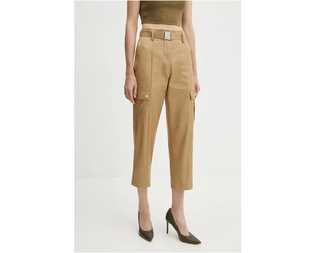 Morgan pantaloni PDUNE femei, culoarea bej, fason cargo, high waist, PDUNE