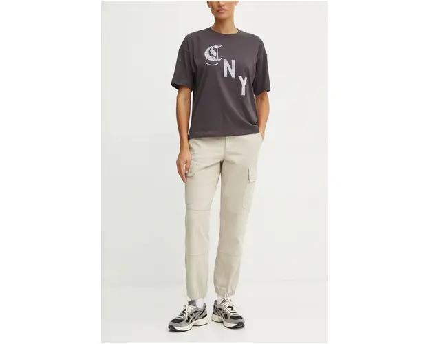 Champion pantaloni de bumbac culoarea gri, fason cargo, high waist, 117448