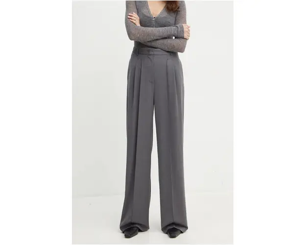 Simona Corsellini pantaloni femei, culoarea gri, lat, high waist, A24CPPA012