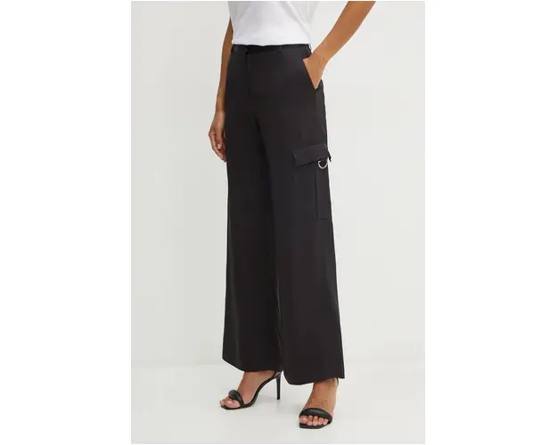 Karl Lagerfeld pantaloni femei, culoarea negru, lat, high waist, 246W1014
