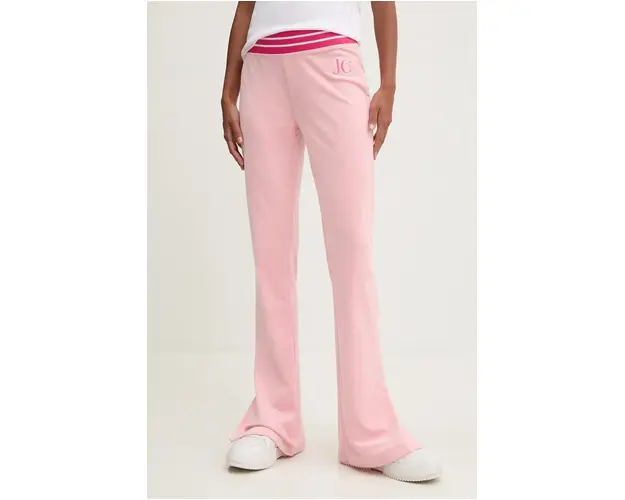 Juicy Couture pantaloni de trening din velur KURT TRACK PANT culoarea roz, cu imprimeu, JCSBJ224418