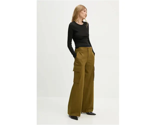 A.L.C. pantaloni de bumbac culoarea verde, lat, high waist, 2PANT01041