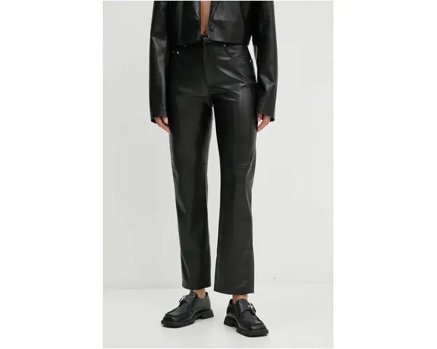Nanushka pantaloni VINNI femei, culoarea negru, mulata, high waist, NW22CRPA00199