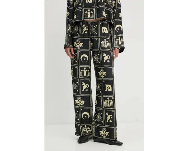 Nanushka pantaloni de matase BRENDA culoarea negru, lat, high waist, NW24PFOW05999