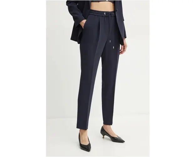 BOSS pantaloni femei, culoarea albastru marin, drept, high waist, 50490039