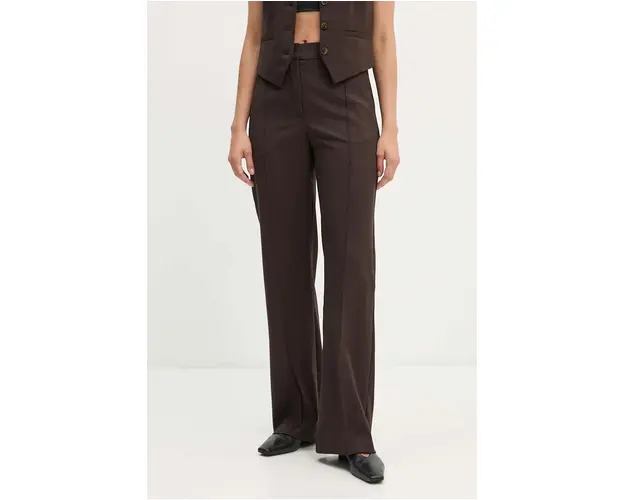 Samsoe Samsoe pantaloni femei, culoarea maro, drept, high waist