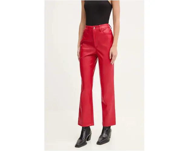 Never Fully Dressed pantaloni femei, culoarea rosu, drept, high waist, NFDTR349