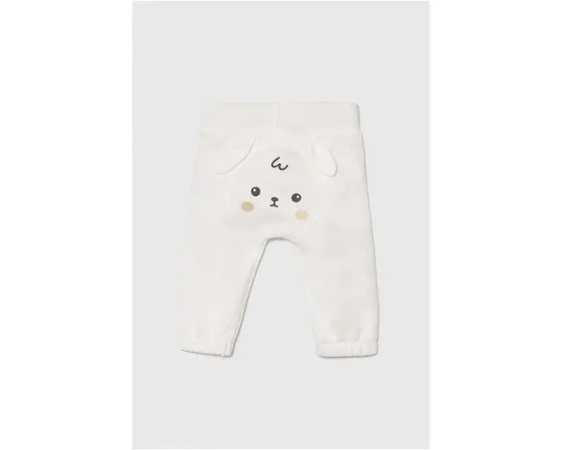 United Colors of Benetton pantaloni de trening din bumbac pentru bebelusi culoarea alb, cu imprimeu, 3J70AF01T