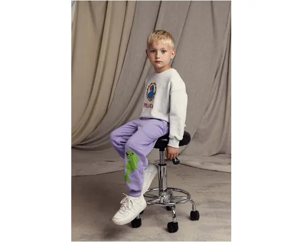 Mini Rodini pantaloni de trening din bumbac pentru copii Dolphin culoarea violet, cu imprimeu