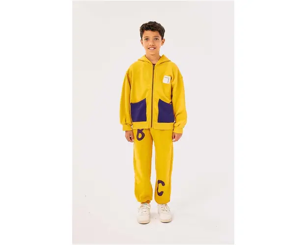 Bobo Choses pantaloni de trening din bumbac pentru copii culoarea galben, cu imprimeu, 224AC076