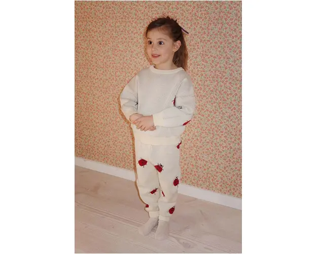 Konges Sløjd pantaloni de trening din bumbac pentru copii LAPIS KNIT PANTS culoarea bej, modelator, KS101555