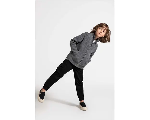 Coccodrillo pantaloni de trening din bumbac pentru copii culoarea negru, neted, WORLD OF PIXEL BOY KIDS