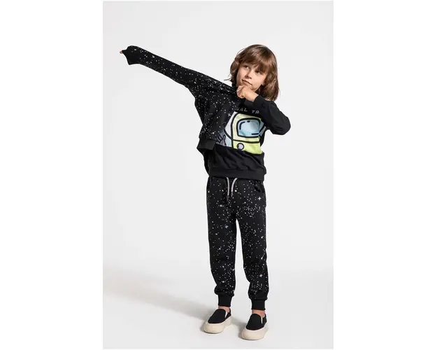 Coccodrillo pantaloni de trening din bumbac pentru copii culoarea negru, modelator, WORLD OF PIXEL BOY KIDS