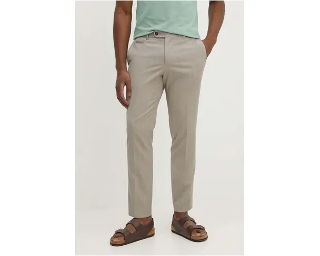 BOSS pantaloni din lana culoarea bej, mulata, 50521628