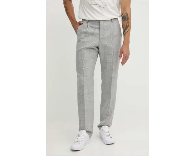 BOSS pantaloni de lana culoarea albastru marin, drept, 50521945