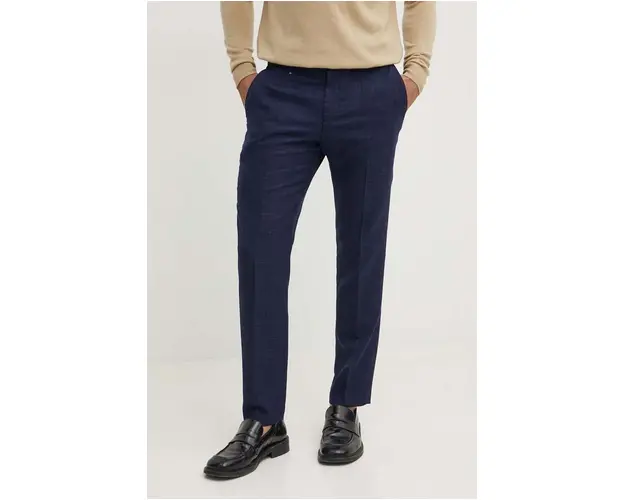 BOSS pantaloni din lana culoarea albastru marin, drept, 50522658
