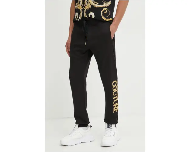 Versace Jeans Couture pantaloni de trening din bumbac culoarea negru, cu imprimeu, 77GAAT05 CF00T