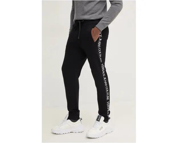 Versace Jeans Couture pantaloni de trening din bumbac culoarea negru, cu imprimeu, 77GAAC02 CF02C