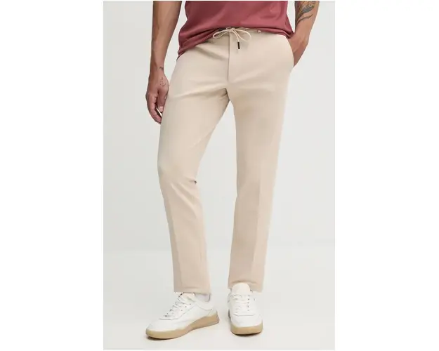 Karl Lagerfeld pantaloni barbati, culoarea bej, mulata, 544035.255056