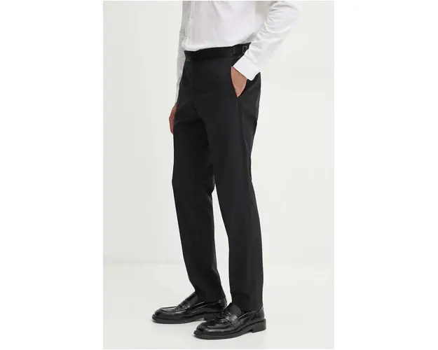 BOSS pantaloni de lana culoarea negru, mulata, 50527962