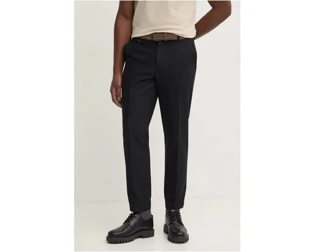 BOSS pantaloni de lana culoarea negru, mulata, 50527984