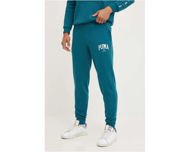 Puma pantaloni de trening culoarea turcoaz, cu imprimeu, 681800