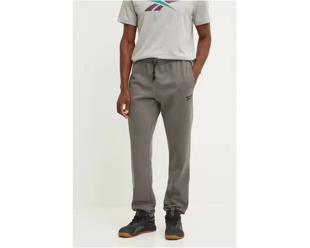 Reebok pantaloni de trening Identity Washed culoarea gri, neted, 100205486