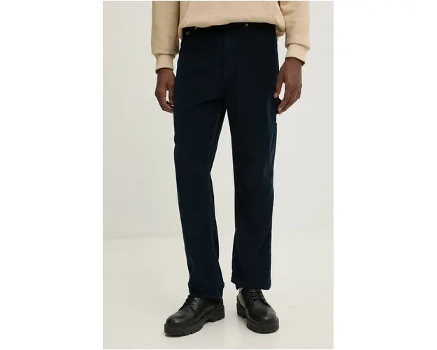 Tommy Jeans pantaloni de catifea cord culoarea albastru marin, drept, DM0DM20454