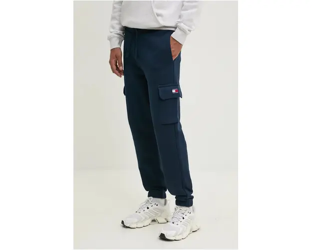 Tommy Jeans pantaloni de trening din bumbac culoarea albastru marin, neted, DM0DM19807