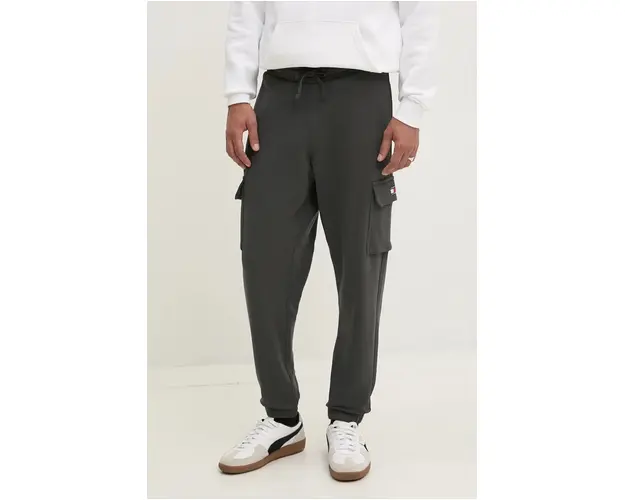 Tommy Jeans pantaloni de trening din bumbac culoarea gri, neted, DM0DM19807