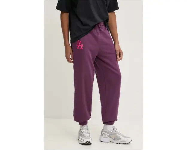 New Era pantaloni de trening LOS ANGELES DODGERS culoarea violet, cu imprimeu, 60564760