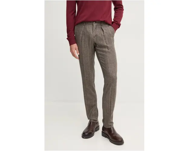 Hackett London pantaloni de lana culoarea maro, mulata, HM212639R