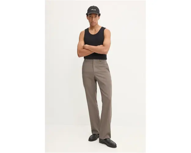Nanushka pantaloni de lana LOIC culoarea gri, drept, NM24PFPA02093