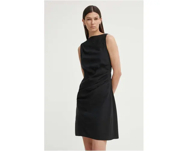 Samsoe Samsoe rochie din amestec de in SAHIRA culoarea negru, mini, drept, F24200095