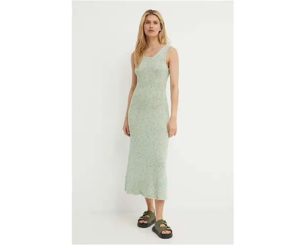 Samsoe Samsoe rochie din amestec de in SAISHA culoarea verde, maxi, evazati, F24200028