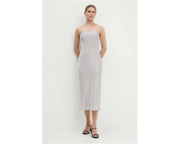 Samsoe Samsoe rochie din amestec de matase SAELINA culoarea gri, midi, mulata, F24200158