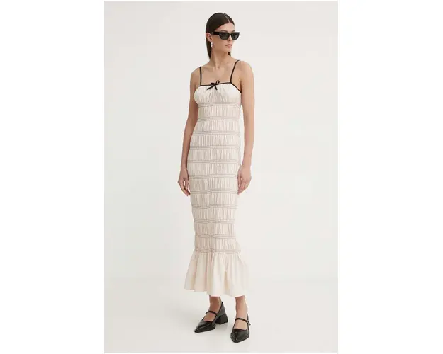 Résumé rochie din bumbac BeauRS Dress culoarea bej, maxi, mulata, 121871176