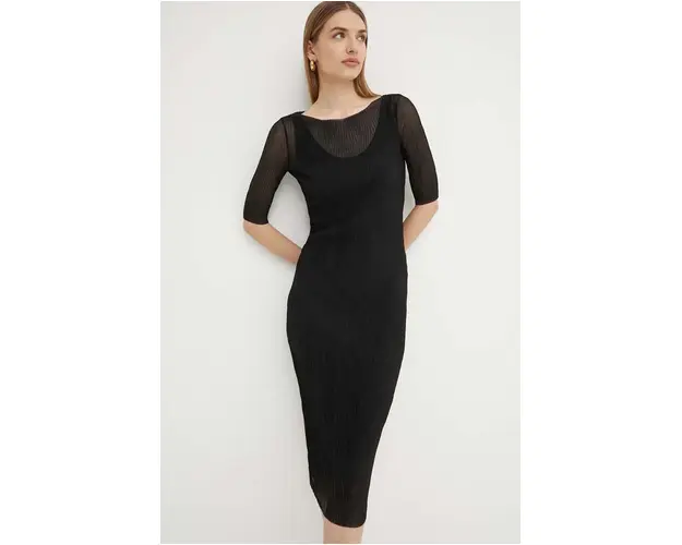 BOSS rochie culoarea negru, midi, mulata, 50519359