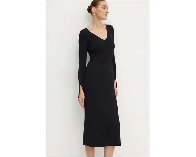 BOSS rochie culoarea negru, midi, mulata, 50518365