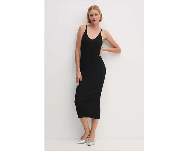 Dkny rochie culoarea negru, midi, mulata, D2E4A125