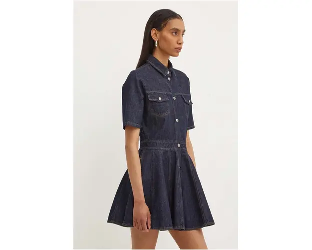 MSGM rochie jeans culoarea albastru marin, mini, evazati, 3741MDA234.247766