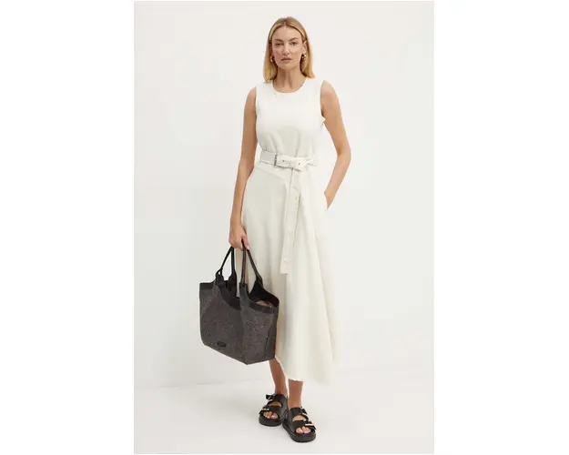 Weekend Max Mara rochie jeans culoarea bej, maxi, evazati, 2425226051600